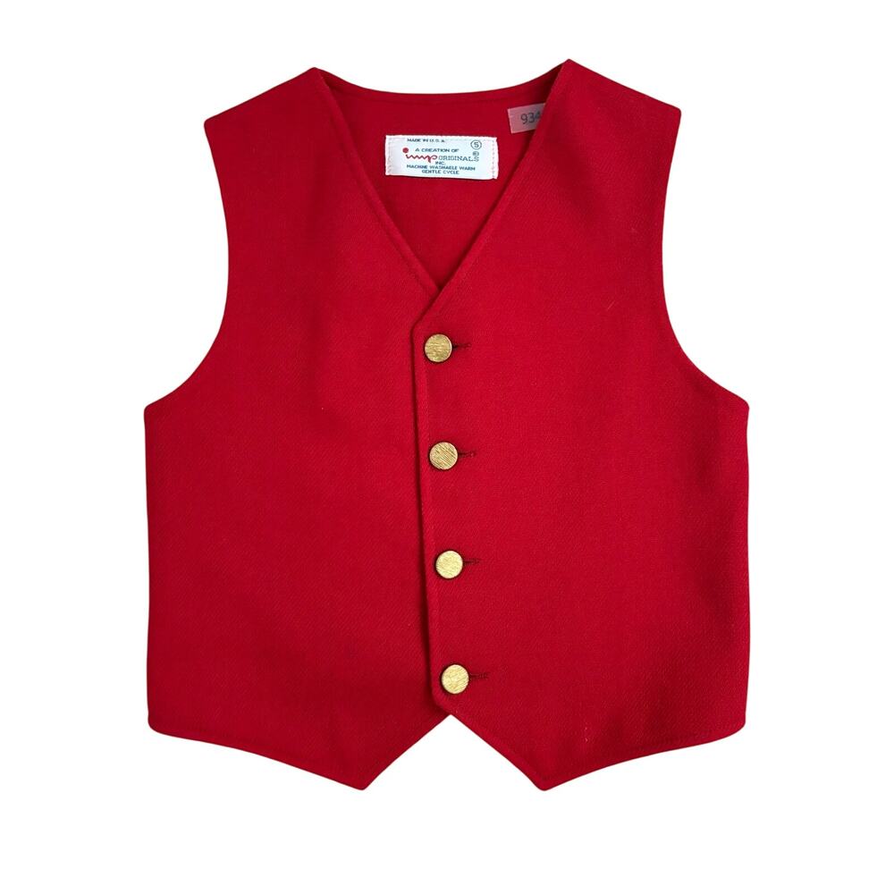 Vintage Boys Size 5 Red Vest Gold Button Formal Holiday Ring Bearer made in USA